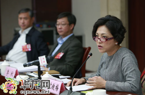 全國人大代表、重慶市川劇院院長沈鐵梅在代表小組會(huì)議上發(fā)言。 特派記者 李文科 攝